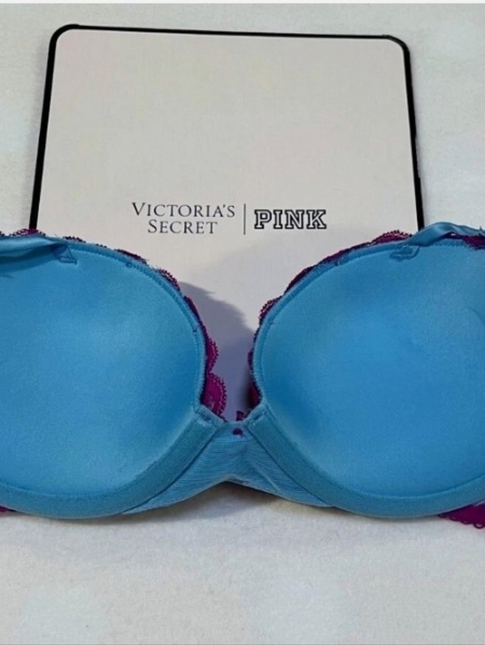 38D Victoria's Secret Sky Blue and Magenta Lace Push Up Bra - Picture 12 of 12